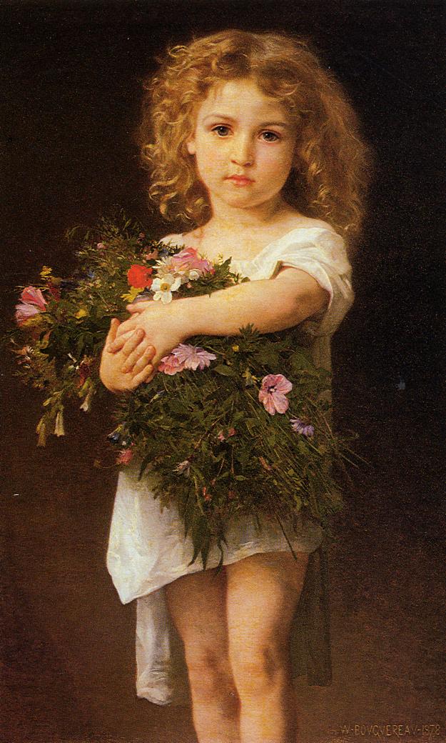 Child Portrait With Flowers Large newest Oil Painting