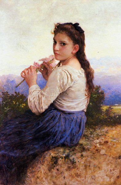 Young Girl Holding a Pink Gladiolus