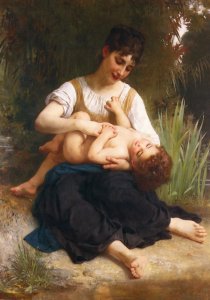 Les joies d'une mère (jeune fille chatouillant un enfant ) (The Joys of Motherhood (Girl Tickling a Child))